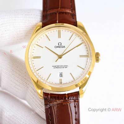 Swiss Copy Omega de Ville Tresor Master Chronometer 2834 Yellow Gold Leather Strap Watches